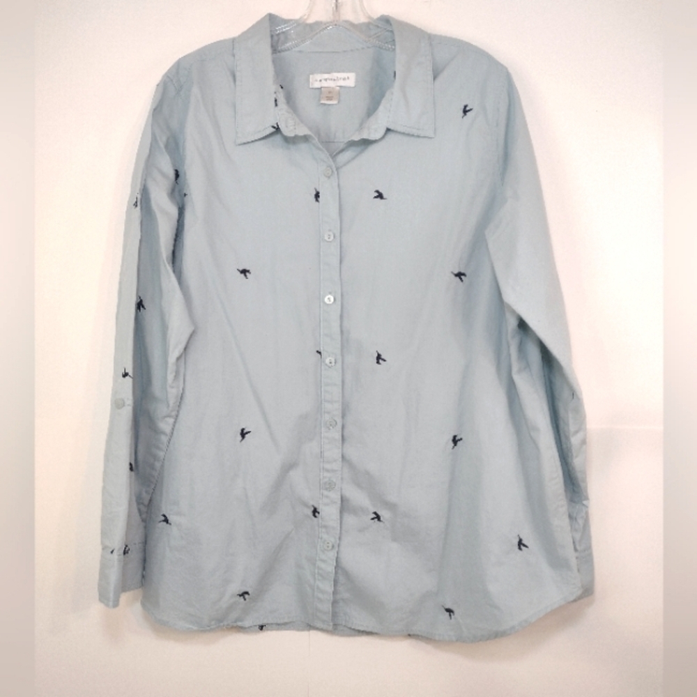 Christopher & Banks women's long sleeve navy hummingbird blouse size (XL)